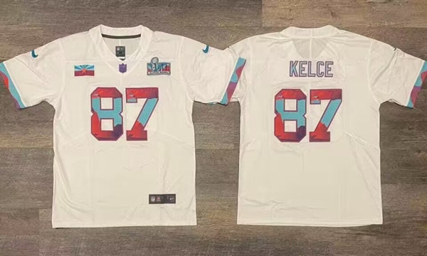 Men's Kansas City Chiefs #87 Travis Kelce White Super Bowl LVII Patch Vapor Untouchable Limited Stitched Jersey Men's Kansas City Chiefs #87 Travis Kelce White Super Bowl LVII Patch Vapor Untouchable Limited Stitched Jersey